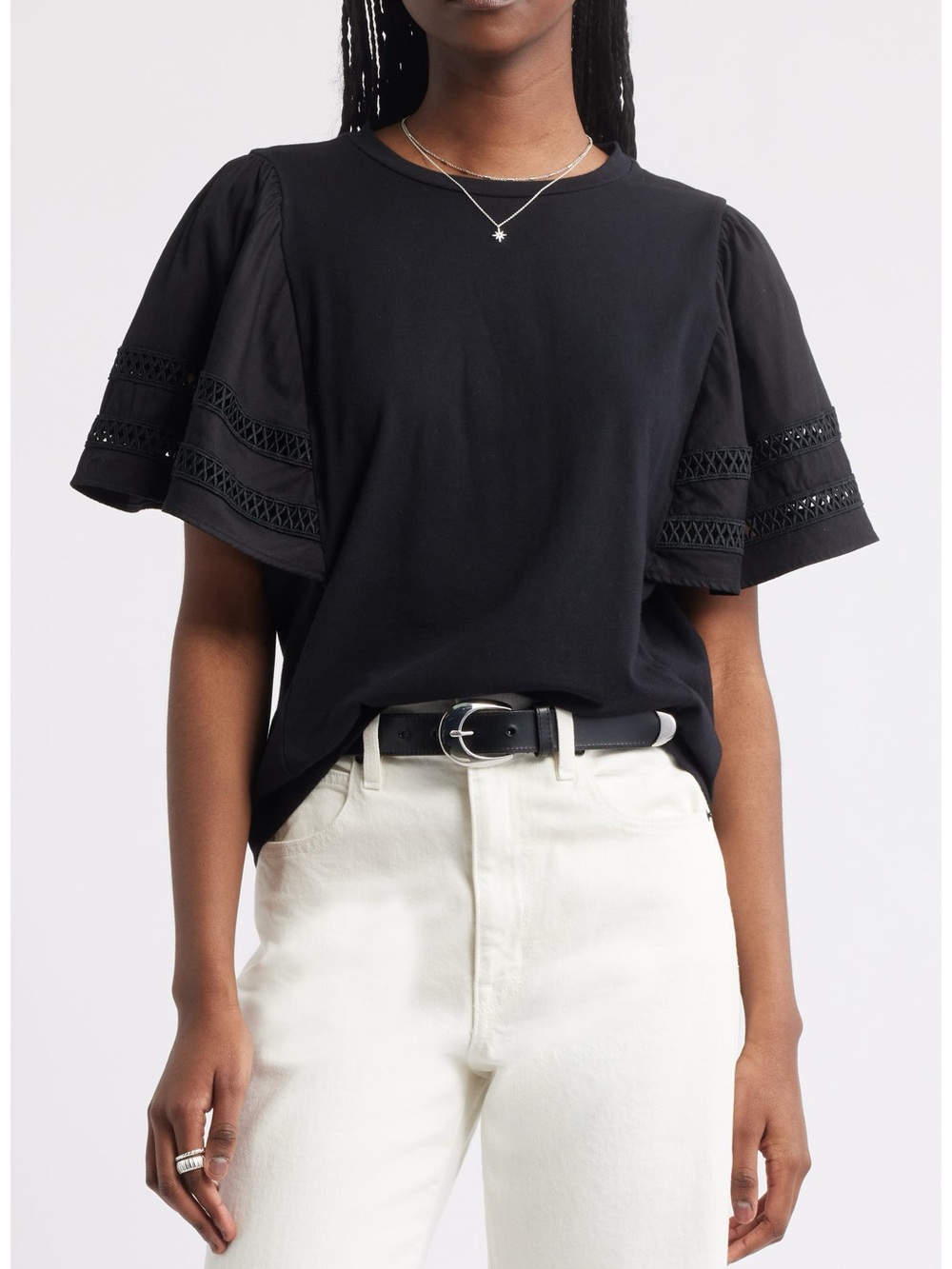 Treasure & Bond Women’s Black Flutter Sleeve Top Large NWT